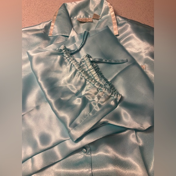 Victoria's Secret Set- Aqua pajama top & drawstring sleep pant set-vintage Small - Picture 10 of 10